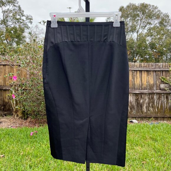 Karen Millen England Black Boned Wool Pencil Skirt SS10 Size 4 - Picture 2 of 8